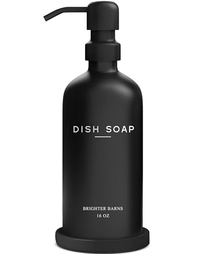 Black Glass Dish Soap Dispenser for Kitchen Sink by Brighter Barns (Black D)