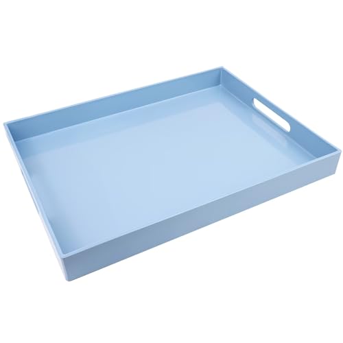 Blue Plastic Serving Tray with Handles for Coffee Table (Multi B)