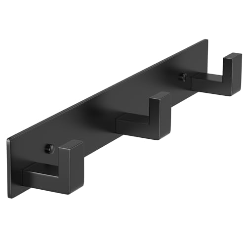 Stainless Steel Wall Coat Rack (Black / 3 "L" Hooks, 1PACK)