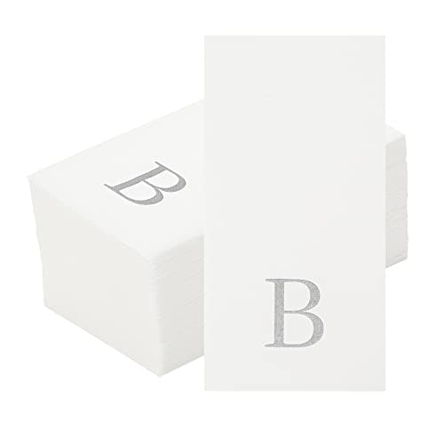 Paper Rectangle Silver Letter B Linen (Silver / 50 Count / B)