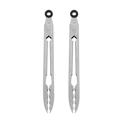 Set of 2 Stainless Steel Tongs with Scalloped Edges Easy Lock Dishwasher Safe Durable and Versatile Silver 7 Inch