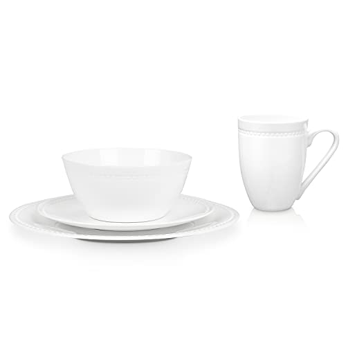 Bone China Pinpoint Embossed 32 Piece Dinnerware Set (Pinpoint - White / 32 Piece Service for 8)