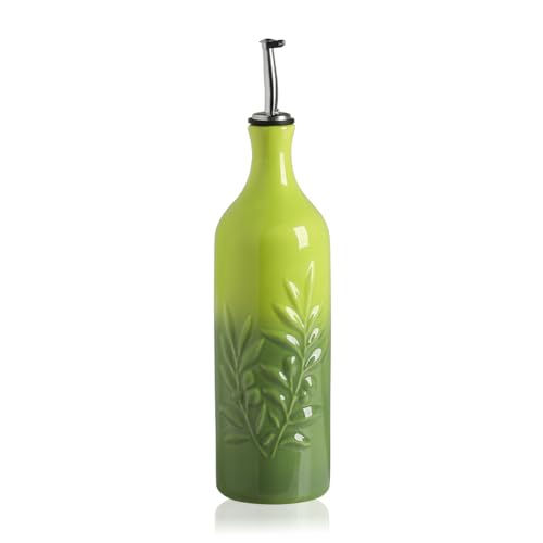 Sweejar Large Ceramic Olive Oil Dispenser Bottle (Gradient Green / 24 oz, Set of 1)