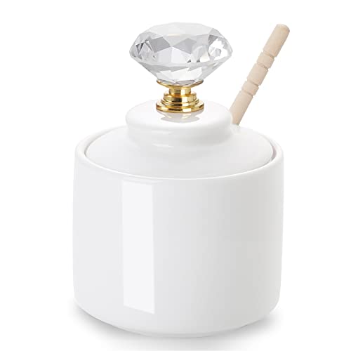 Ceramic Honey Jar with Dipper and Crystal Lid (gold)