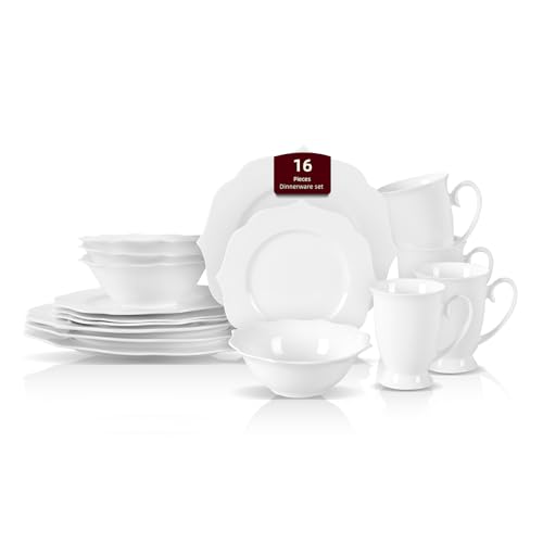 HomeVss New Bone China Dinnerware Set (Lotus / Service for 4 - 16pc Set)