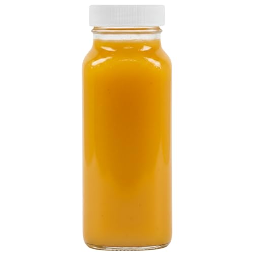 8oz Square Glass Juice Shot Bottle with Lid (8oz / 6 Pack)