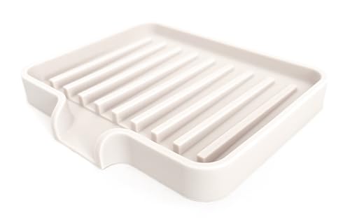 Silicone Soap Dish Tray and Sponge Holder with Drain Chute (Vanilla Cream / (SM) 5.2"x4" (2pcs))