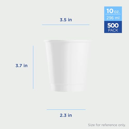 10 oz Double Wall Insulated Coffee Cup [500 Count] White Paper Hot Cup (10 OZ / Insulated - White)