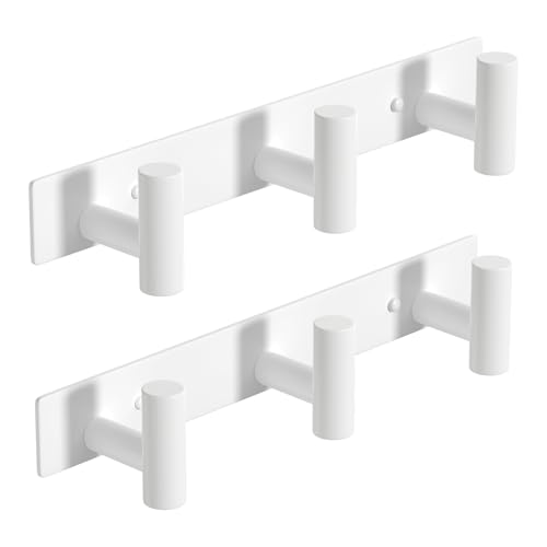 Wall Mounted Coat Rack (White / 3 "T" Hooks, 2PACK)