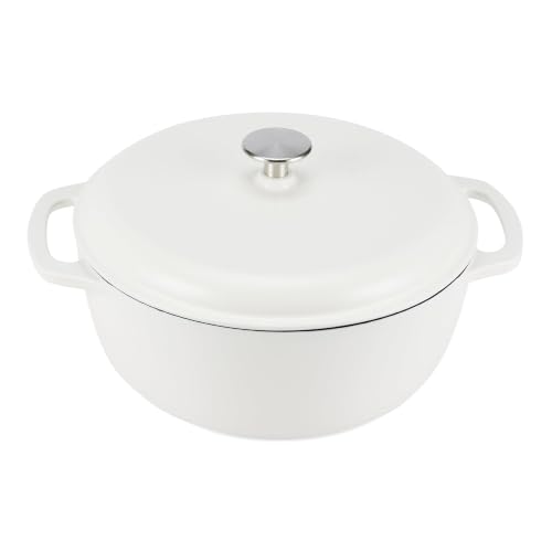 Enameled Cast Iron Dutch Oven Pot with Lid (Matte White / 7.3-Quart)