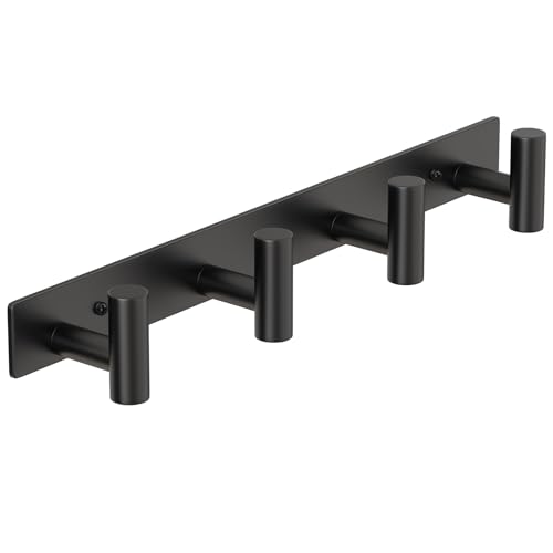 Coat Rack Wall Mounted (Black / 4 "T" Hooks, 1PACK)