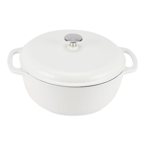 Enameled Cast Iron Dutch Oven Pot with Lid (Matte White / 6-Quart)