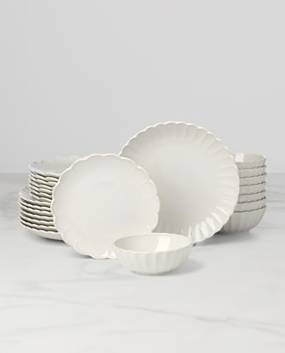 French Perle Scallop White Stoneware 24 (24-Piece Dinnerware Set / White)
