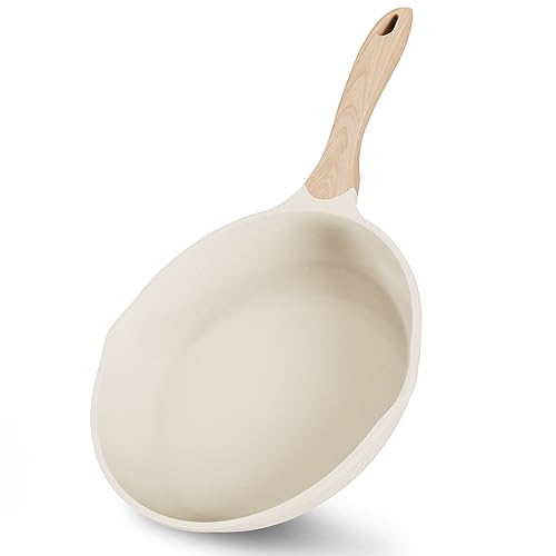 12.5 Inch Nonstick Frying Pan Skillet with Dual Spouts Cooking Pan (Beige / 12.5")