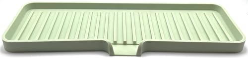 Silicone Soap Dish Tray and Sponge Holder with Drain Chute (Pistachio / (LG) 12"x4")