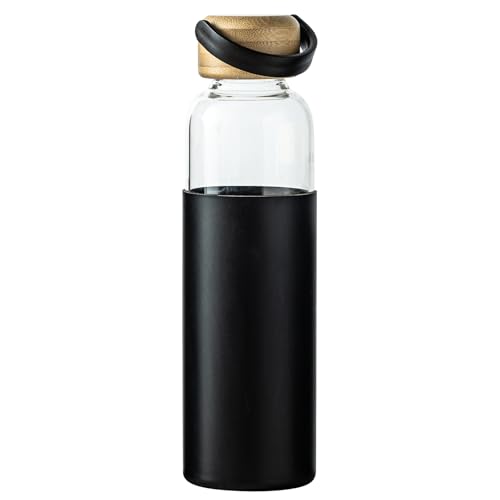 21oz Borosilicate Glass Water Bottles with Silicone Non (Black)
