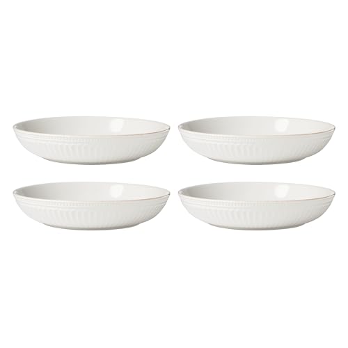 French Perle Groove White Stoneware Dinnerware Set with Dinner Bowls (12-Piece Dinnerware Set (Bowls))