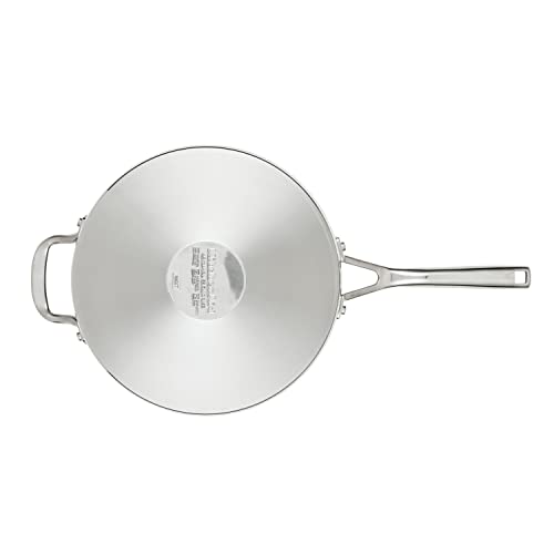 71027 3 Ply Base Brushed Stainless Steel Deep Saute Pan with Helper Handle and Lid (Brushed Stainless Steel / 4.5 Quart)