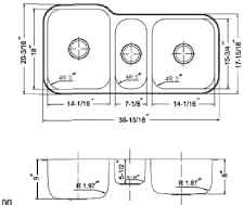 Houzer MGT-4120-1 Medallion Gourmet Series Undermount Stainless Steel Triple Bowl Kitchen Sink