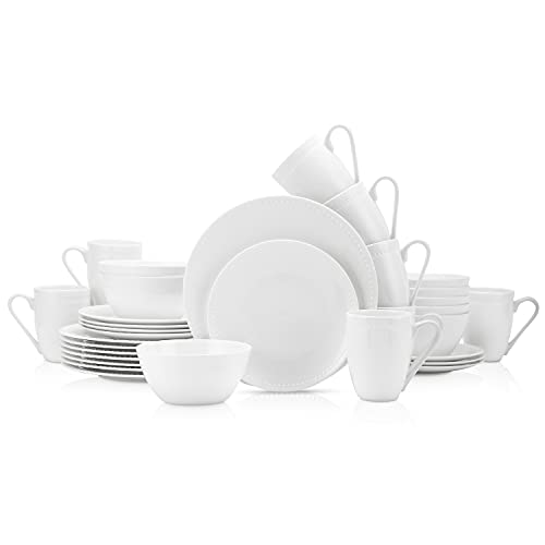 Bone China Pinpoint Embossed 32 Piece Dinnerware Set (Pinpoint - White / 32 Piece Service for 8)