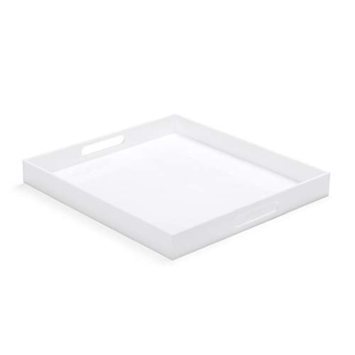 White Acrylic Ottoman Tray with Cutout Handles 24x24 Inch Over