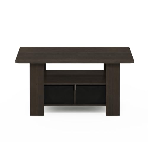 ANDREY Small Modern Coffee Table with Storage Shelf (Dark Brown/Black / 2 Bin)