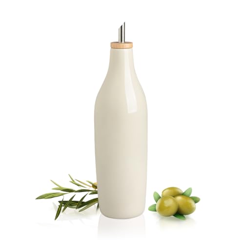 Sweejar Matte Ceramic Olive Oil Dispenser Bottle with Spout (Beige / 17 Oz(Glazed))
