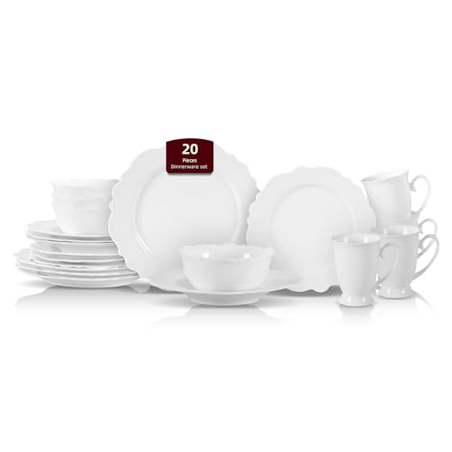 HomeVss New Bone China Dinnerware Set Embossed Winds (Emboss Winds / Service for 4 - 20pc Set)
