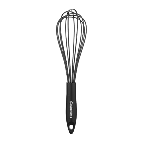 Silicone Whisk 10" Kitchen Whisk for Cooking (Black / 1-Pack)