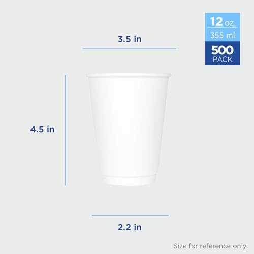 12 oz Double Wall Insulated Coffee Cup [500 Count] White Disposable Paper Hot Cup (12 OZ / Insulated - White)