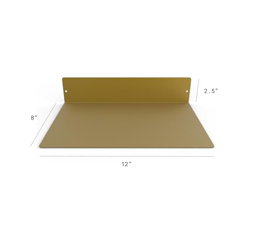 Made in USA 12 Inch Linear Floating Shelf (12-inch X 8-inch Powder Coated Gold)
