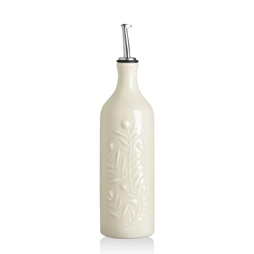 Sweejar Large Olive Oil Dispenser Bottle with Spout (Beige / Patterned styles)