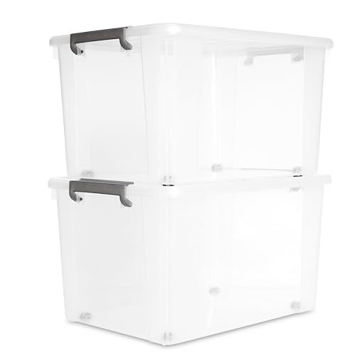 2 Pack 69 QT Clear Plastic Storage Bins with Latching Lids (Clear White / 2 PCS-69 QT)