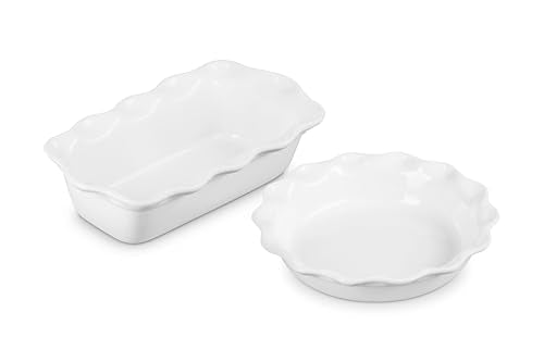 Stoneware 9" Fluted Pie and 9" Fluted Loaf Dish (White)