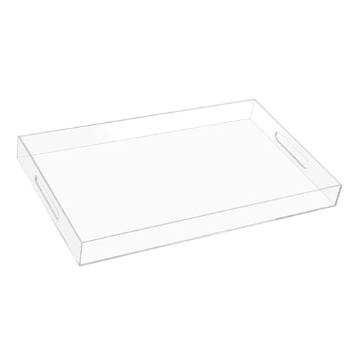 18×16 Inch Clear Acrylic Serving Tray with Handles Extra Large Ottoman Tray Decorative Tray Spill (Clear / 18" x 16" x 2")