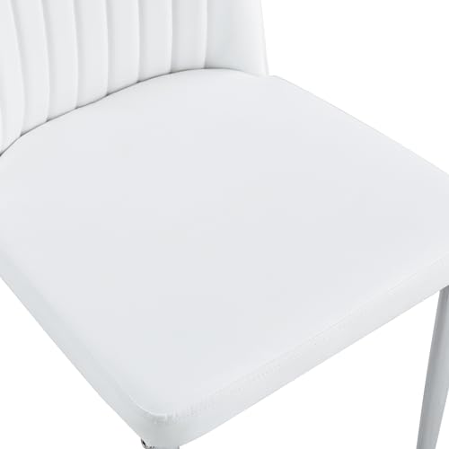 White Modern Dining Chairs Set of 6 PU Leather Armless Upholstered Chair for Dinner Room (S- White)