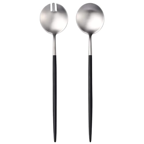 Silver Black Salad Serving Utensils (Silver Black)