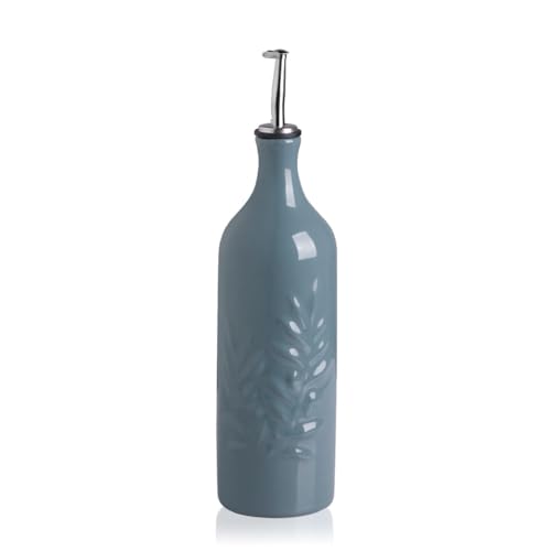 Sweejar Large Ceramic Olive Oil Dispenser Bottle (Fog Blue / 24 oz, Set of 1)