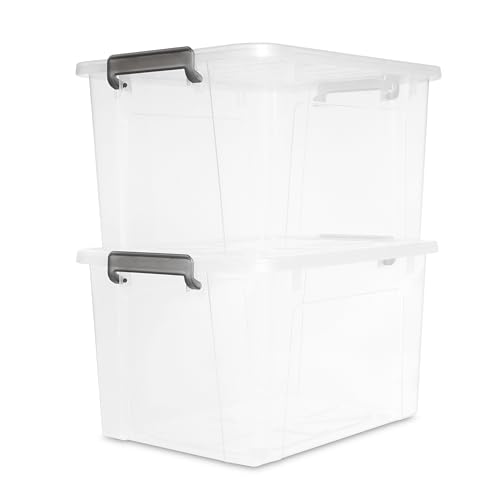 Citylife 44.4 QT Plastic Storage Bins with Latching Lids Stackable Storage Containers for Organizing Large Clear Storage Box for Garage (Clear White / 2 PCS-44.4 QT)