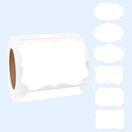 White Labels 250 PCS 3" x 2" Fancy Shape Stickers for Storage Box or Food Jars