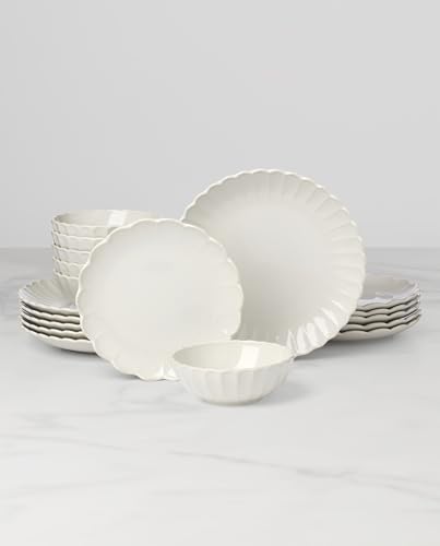 French Perle Scallop White Stoneware 18 (18-Piece Dinnerware Set / White)