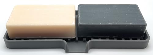 Silicone Soap Dish Tray and Sponge Holder with Drain Chute (Gray / (MD) 9"x3.5")