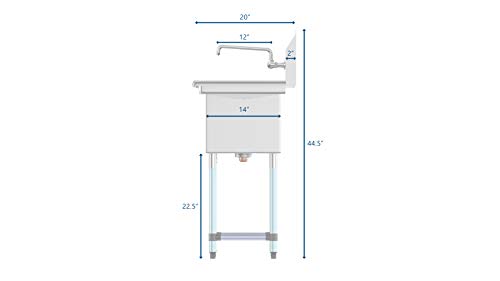3 Compartment Stainless Steel NSF Commercial Kitchen Sink with Faucet and Cross braced Legs (2 Drainboards W/ Faucet)