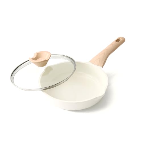 Ceramic Non Stick Frying Pans Skillet with Lid (White Ceramic / 8 Inch)