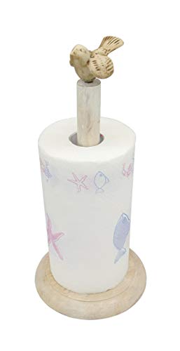 Bird Design Shabby Whitewashed Wood Paper Towel Holder Stand Up Paper Towel Holder (Rustic White)
