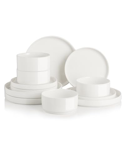 Sweejar Porcelain Dinnerware Sets for 4 (Pure White / Service for 4 (12pcs))