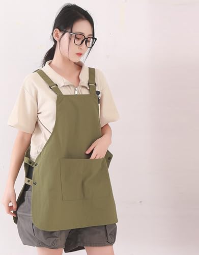 Waterproof Reversible Adjustable Bib Apron with 3 (3 Pockets Green)