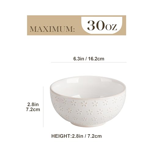 Cereal Bowls 30 Ounce Ceramic Soup Bowl for Kitchen (30 OZ / Arctic White)