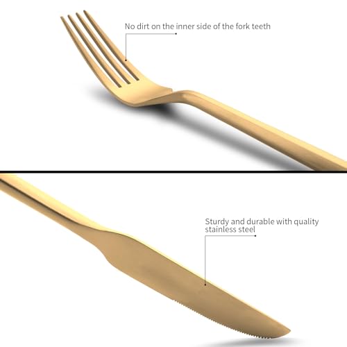 Matte Gold Silverware Set Hexagon Handle 60 (Matte Gold / 60 Pcs)