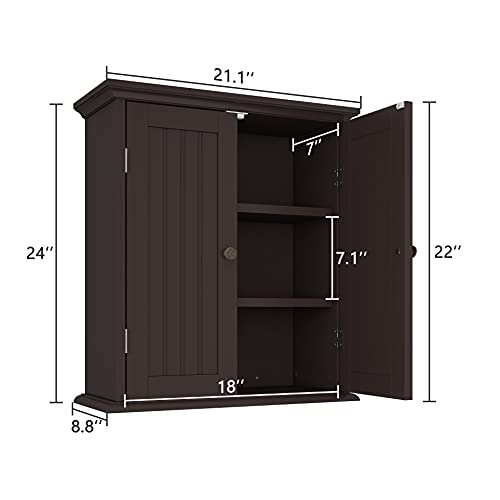 Bathroom Wall Cabinet with 2 Doors (Espresso / 8.8"D x 21.1"W x 24"H)